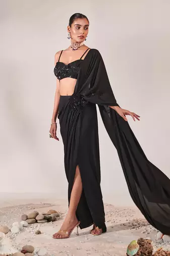 Black fuss-free drape saree set