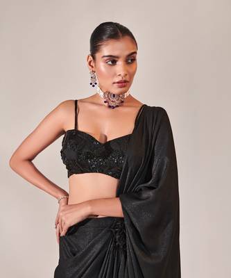 Black fuss-free drape saree set 3