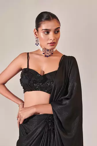 Black fuss-free drape saree set