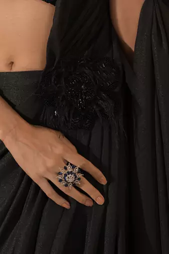 Black fuss-free drape saree set