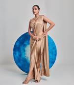 Champagne gold drape saree set