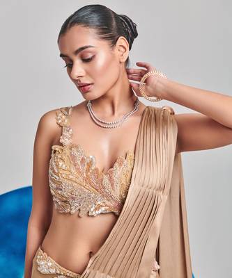 Champagne gold drape saree set 2