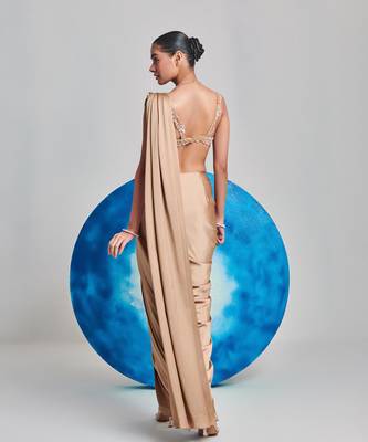 Champagne gold drape saree set 3