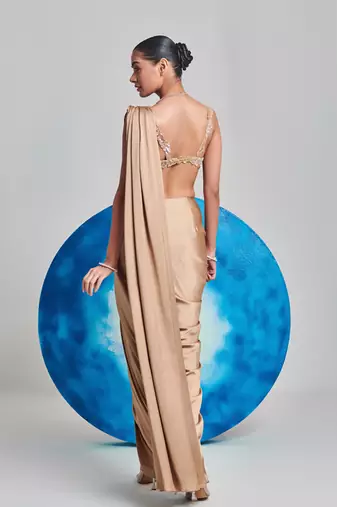 Champagne gold drape saree set