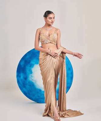 Champagne gold drape saree set 4