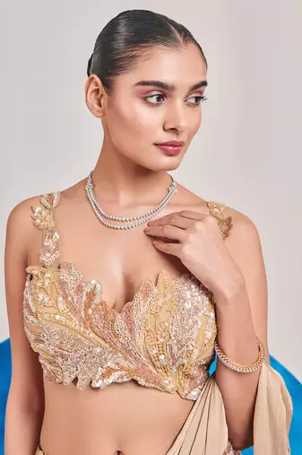 Champagne gold drape saree set