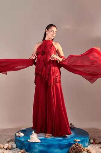Scarlet red sharara set