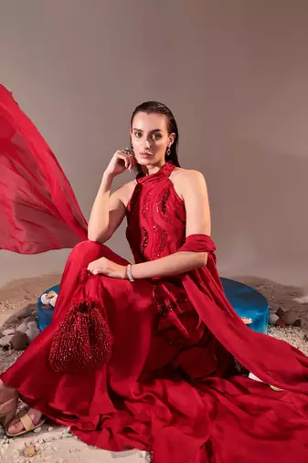 Scarlet red sharara set