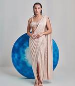 Ivory metallic foil hand pleated saree set