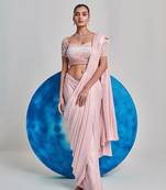 Soft pink ombre gradient drape saree set