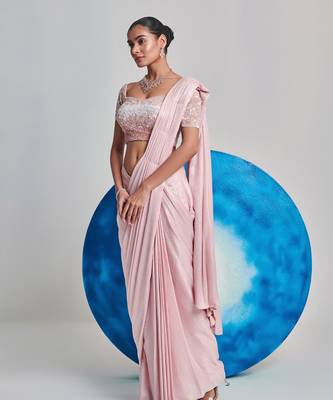 Soft pink ombre gradient drape saree set 2