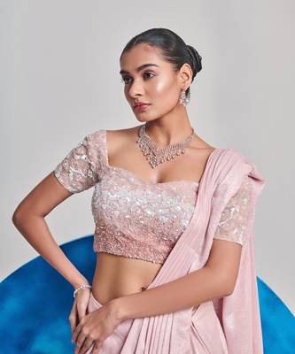 Soft pink ombre gradient drape saree set 3