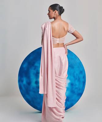 Soft pink ombre gradient drape saree set 4