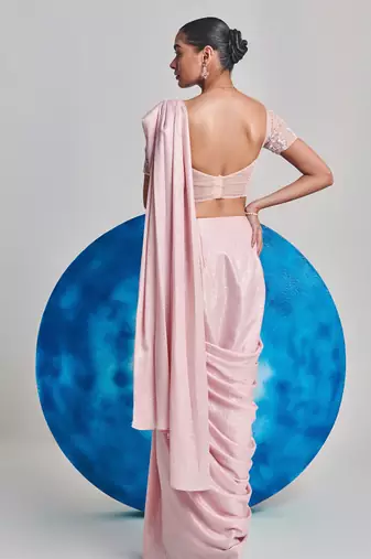 Soft pink ombre gradient drape saree set