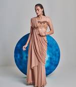 Beige flared drape saree set
