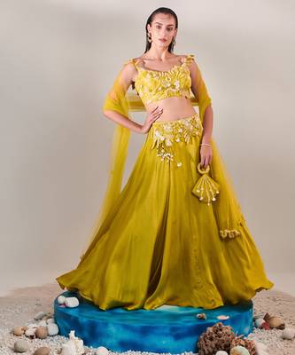 Yellow Blouse Dupatta Lehenga Set 1