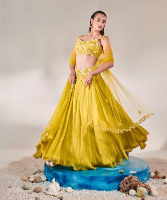 Yellow Blouse Dupatta Lehenga Set 2