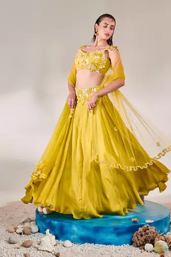 Yellow Blouse Dupatta Lehenga Set