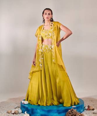 Yellow Blouse Cape Lehenga Set 1
