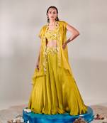 Yellow Blouse Cape Lehenga Set