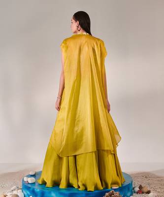 Yellow Blouse Cape Lehenga Set 2