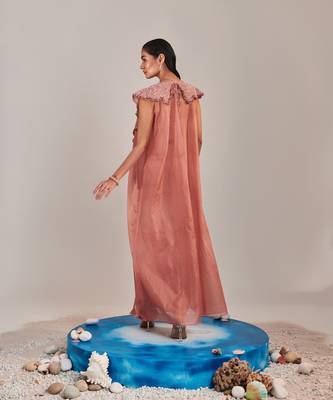 Salmon pink gradient colour embroidery skirt set 4