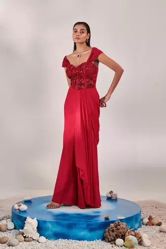 Red corset fitted gown