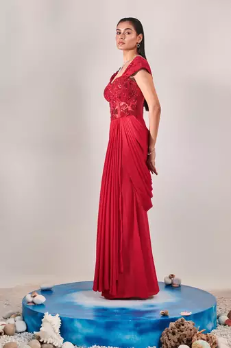 Red corset fitted gown