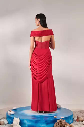 Red corset fitted gown