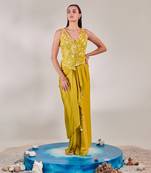 Yellow jacket and drape skirt set