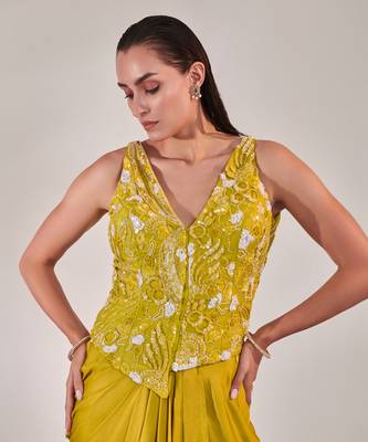 Yellow jacket and drape skirt set 2
