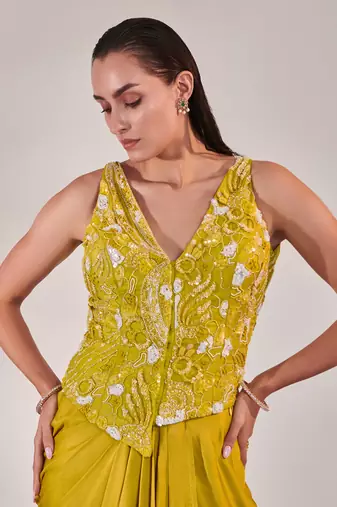 Yellow jacket and drape skirt set