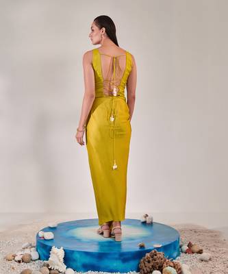 Yellow jacket and drape skirt set 3