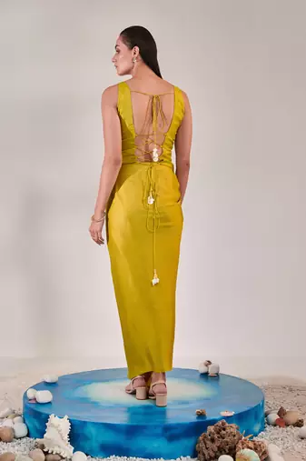 Yellow jacket and drape skirt set