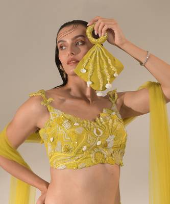 Yellow Blouse Dupatta Lehenga Set 5
