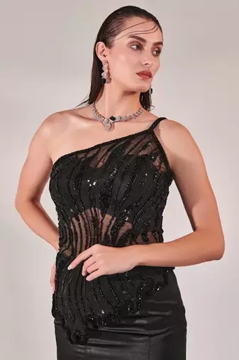 Black bustier and kalidar fitted skirt set