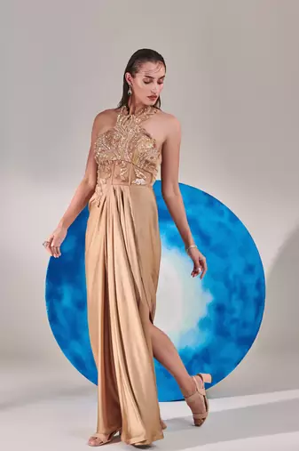 Champagne gold corset halterneck gown