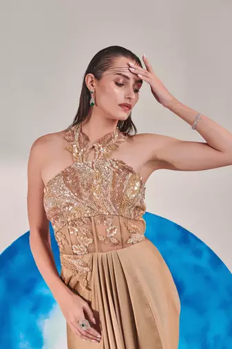 Champagne gold corset halterneck gown