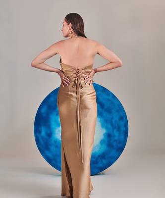 Champagne gold corset halterneck gown 4