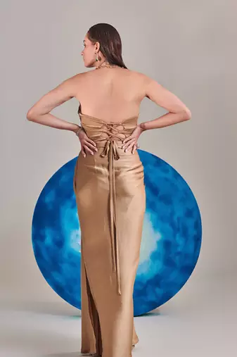 Champagne gold corset halterneck gown