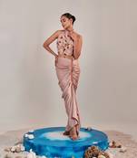 Nudish pink drape skirt and halter neck top set