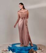 Nudish pink gradient drape gown