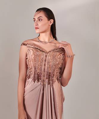 Nudish pink gradient drape gown 2