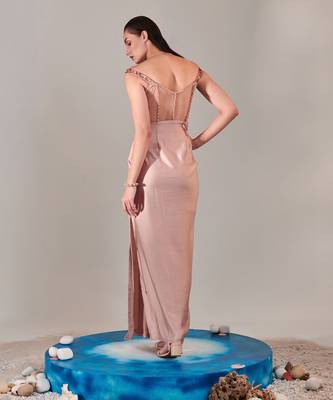 Nudish pink gradient drape gown 3