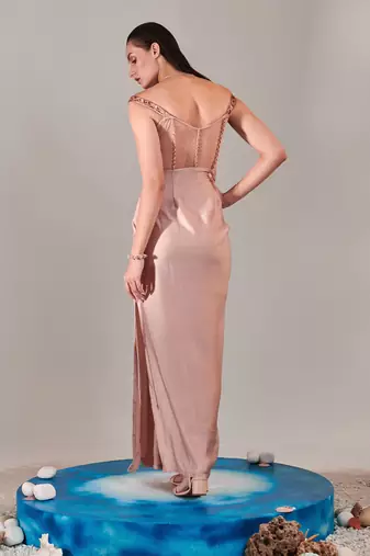 Nudish pink gradient drape gown