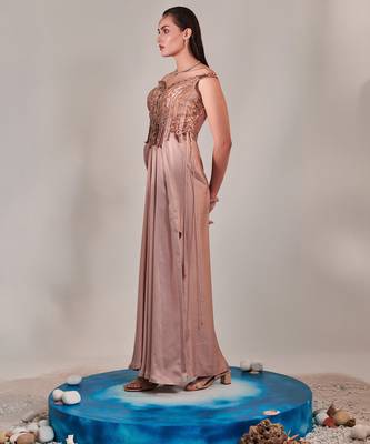 Nudish pink gradient drape gown 4