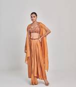 Mustard cutowork cape skirt set