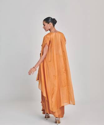 Mustard cutowork cape skirt set 3