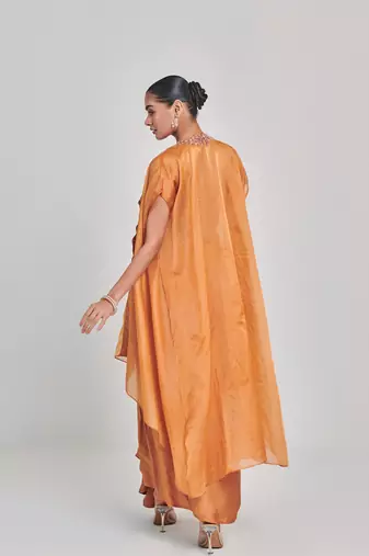 Mustard cutowork cape skirt set