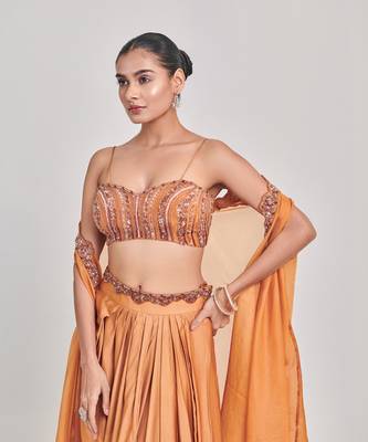 Mustard cutowork cape skirt set 5